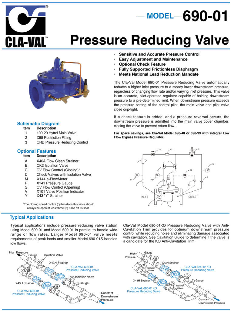 Cla-val 690-01 Pressuring Reducing Valve - Tyval Industrial Supply 